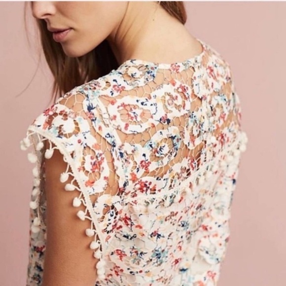 ANTHROPOLOGIE x TULAROSA Elba PomPom Lace Overlay Mini Dress Beige & Multi SZ: M - Picture 15 of 15